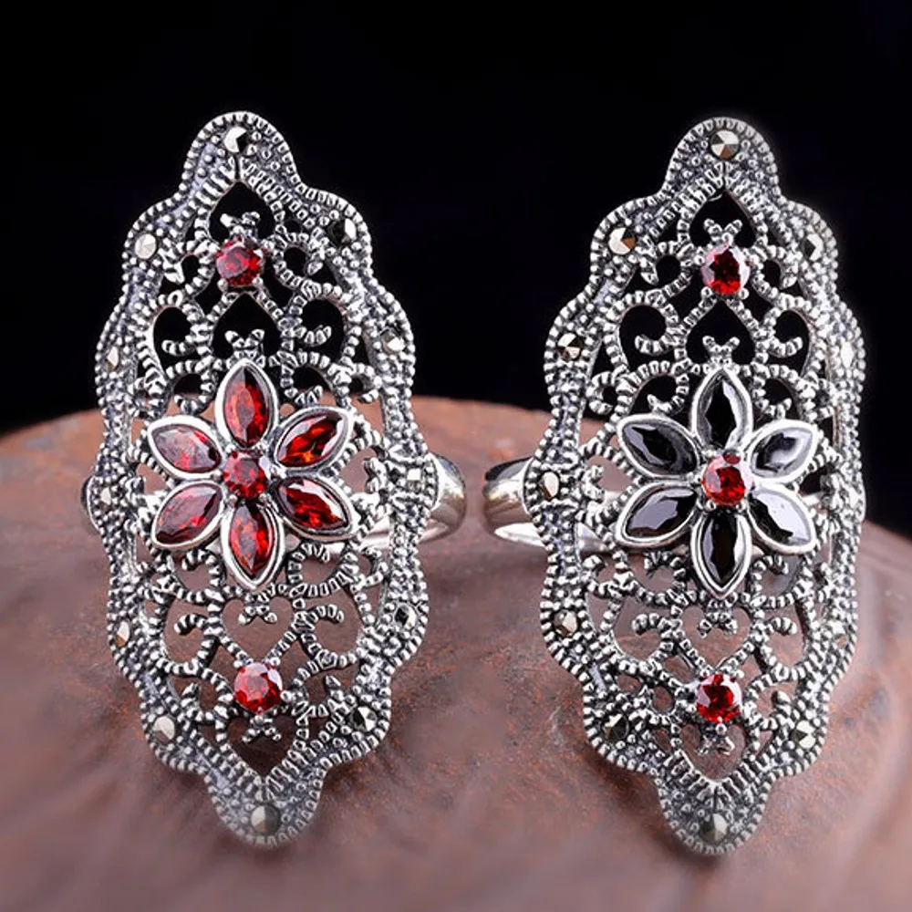 Женское кольцо ручной работы из тайского серебра 100% пробы с гравировкой|Кольца| |