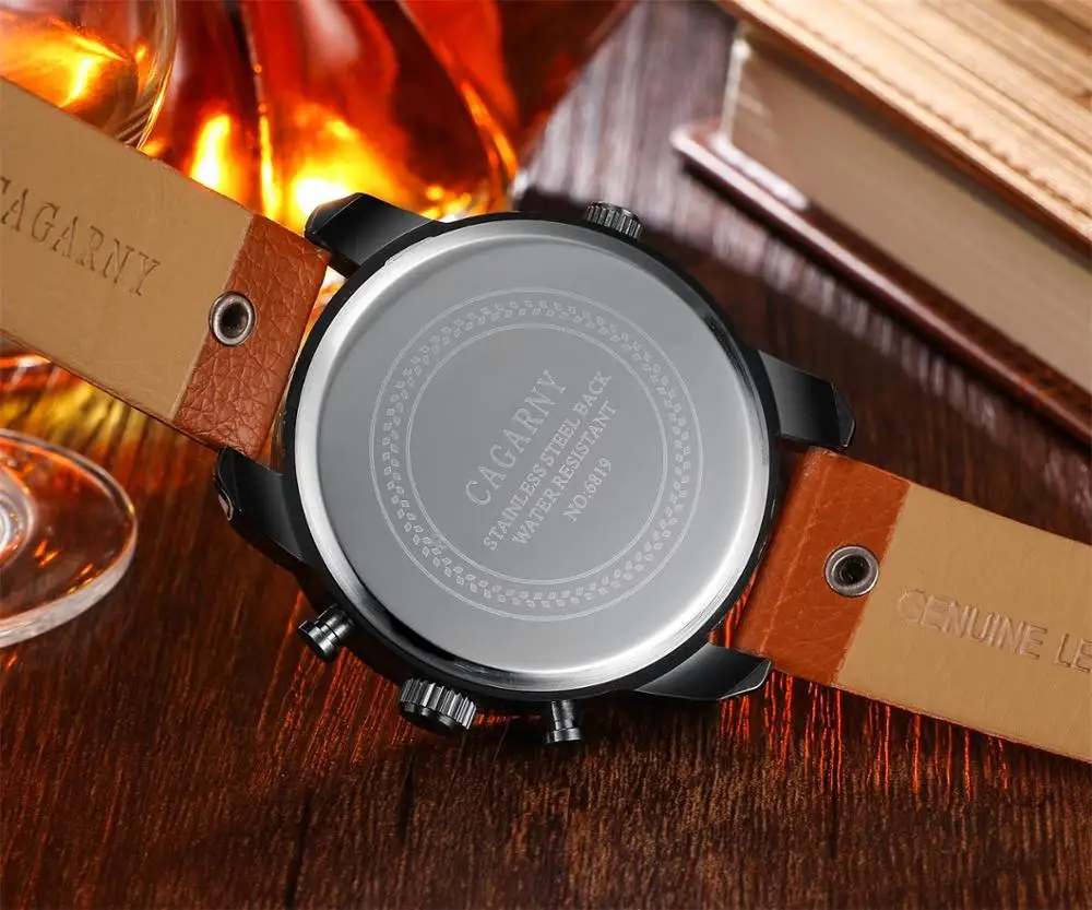 Новые большие мужские модные Роскошные Кварцевые часы с кожаным ремешком