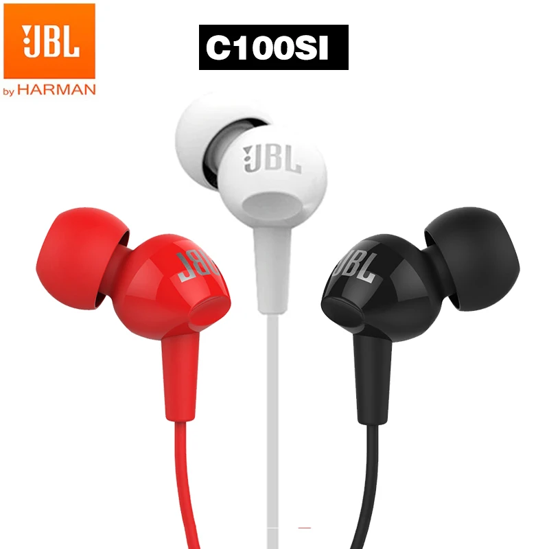 

JBL C100SI Original 3.5mm Wired Stereo Earphones Deep Bass Music Sports Hands-free with Microphone Call Headset Running Earphone