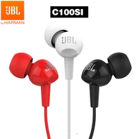 jbl c100si original 3 5mm wired stereo earphones deep bass music sports hands free with microphone call headset running earphone