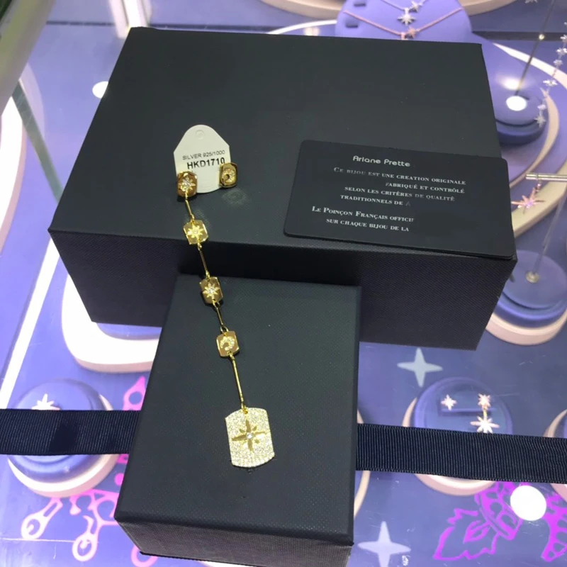 Модный шарм из стерлингового серебра копия 1:1 асимметричные падающие звезды