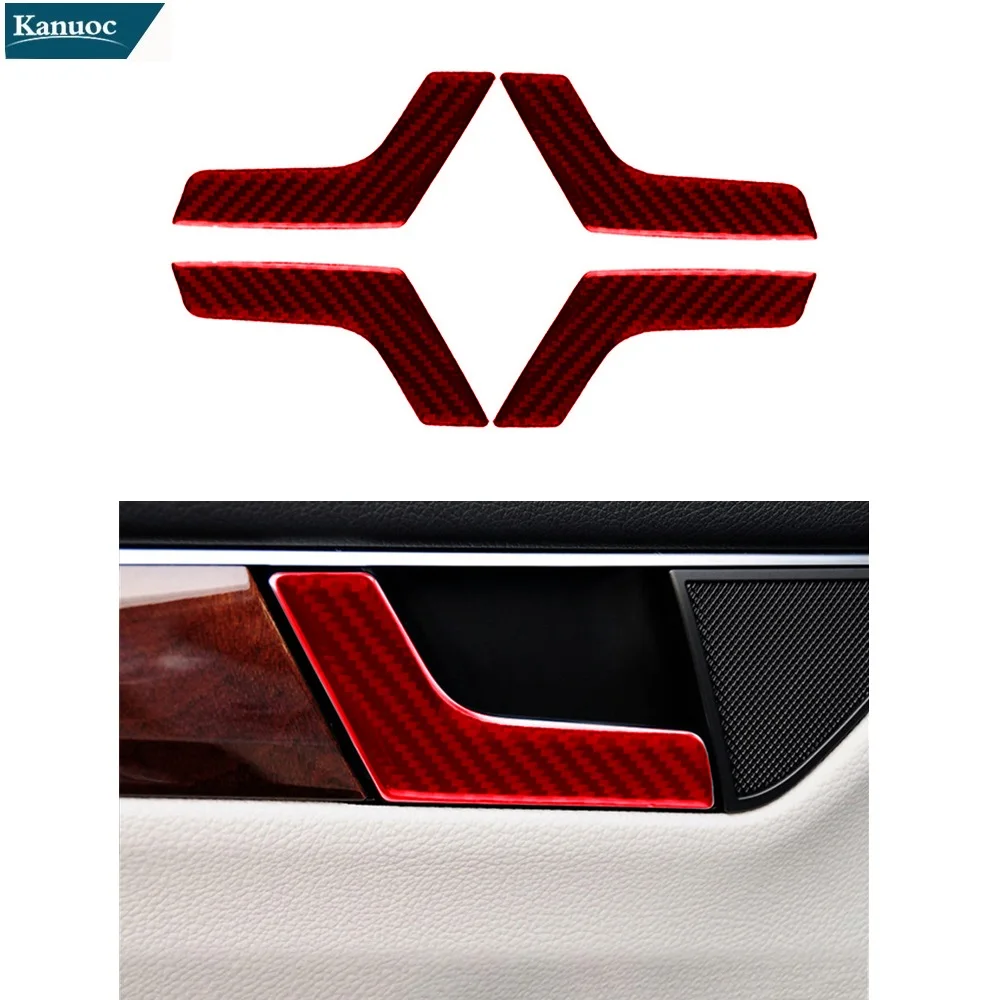 

Car Accessories Interior Decoration Carbon Fiber Red Stickers Inner Door Handle 4PCS For Mercedes Benz W204 C CLASS 2007-2013