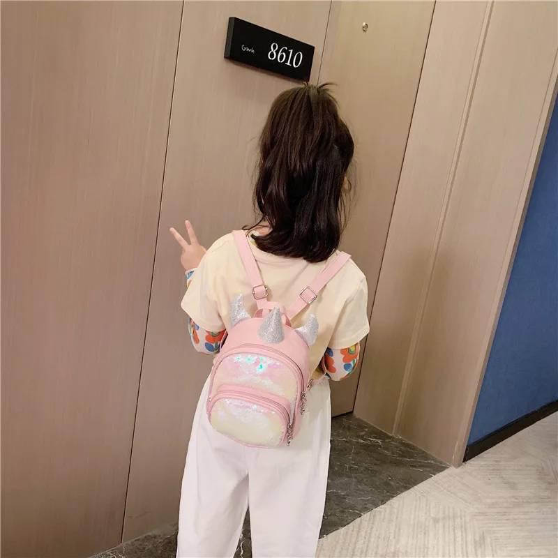 Kindergarten Kids Backpacks PU Leather Bags for Girls Sequin Shoulder Bags Cute Cartoon Children School Bags Mini Girl Backpacks