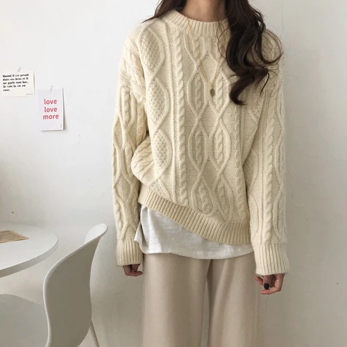 Однотонная простая бежевая повседневная одежда с круглым вырезом и длинным