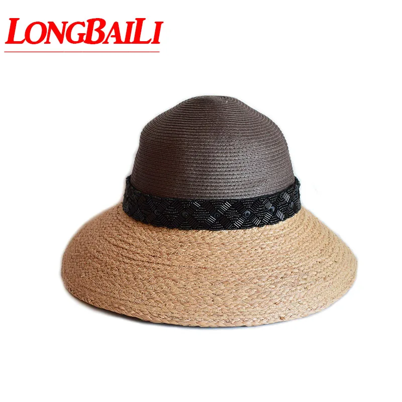 

Женская соломенная шляпа от солнца LongBaiLi, пляжная шляпа с широкими полями, в стиле пэчворк, модель SWDS143 на лето