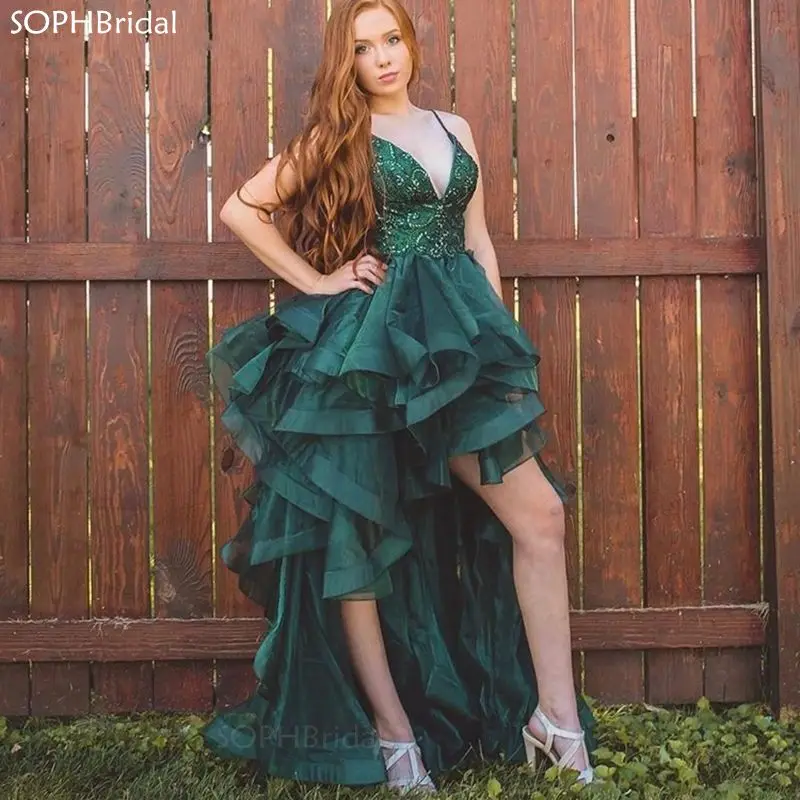 

New Arrival Sexy V Neck Prom Dresses Beaded Organza Ruffles Backless Party Gowns for Women Custom Made Fashion Robe de Soirée
