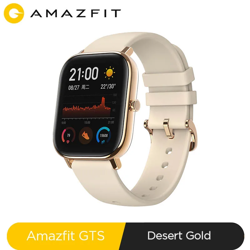 Desert Gold Глобальная версия, Новые смарт-часы Amazfit GTS, 5 АТМ, водонепроницаемые, для плавания, умные часы, 14 дней, батарея, управление музыкой, для телефона Xiaomi IOS - Цвет: Desert Gold