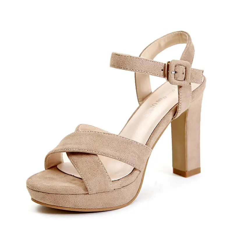 

Fashion Casual Simple Women Platform Shoes Open Toe Flock Ankle Strap Buckle Thick High Heel Sandals 2020 Summer New Shoes H0086