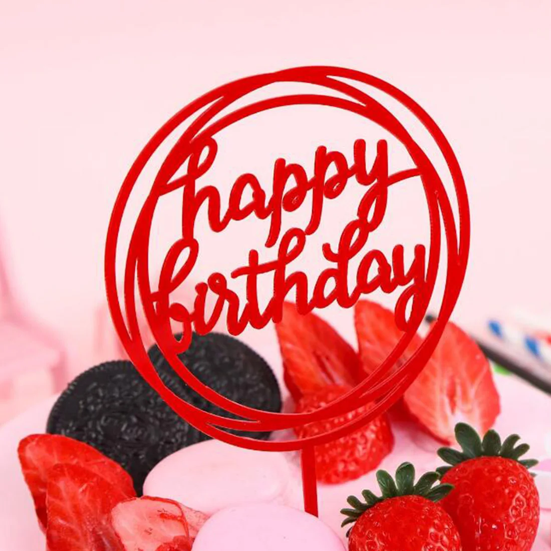 

New Colored Happy Birthday Insertion Cake Topper Gold Acrylic Birthday Party Dessert Decoration for Baby Shower Baking Supplies