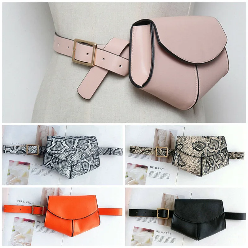 

Women Fashion Snakeskin Solid PU Leather Fanny Pack Belt Bag Waist Bag Key Phone Purse Wallet Lady Casual Travel Hip Bum Bags