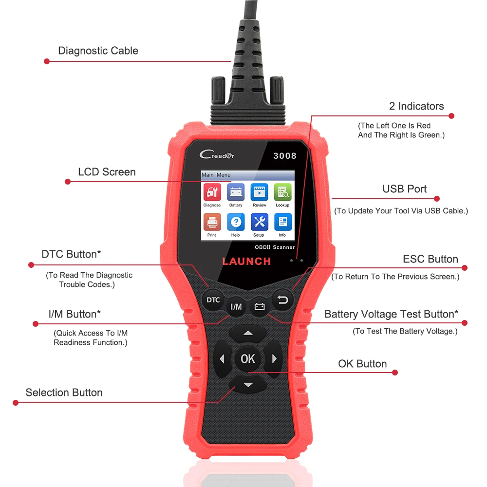 LAUNCH CR3008 OBD2 Универсальный Полный OBD 2 двигатель автомобиля диагностический сканер