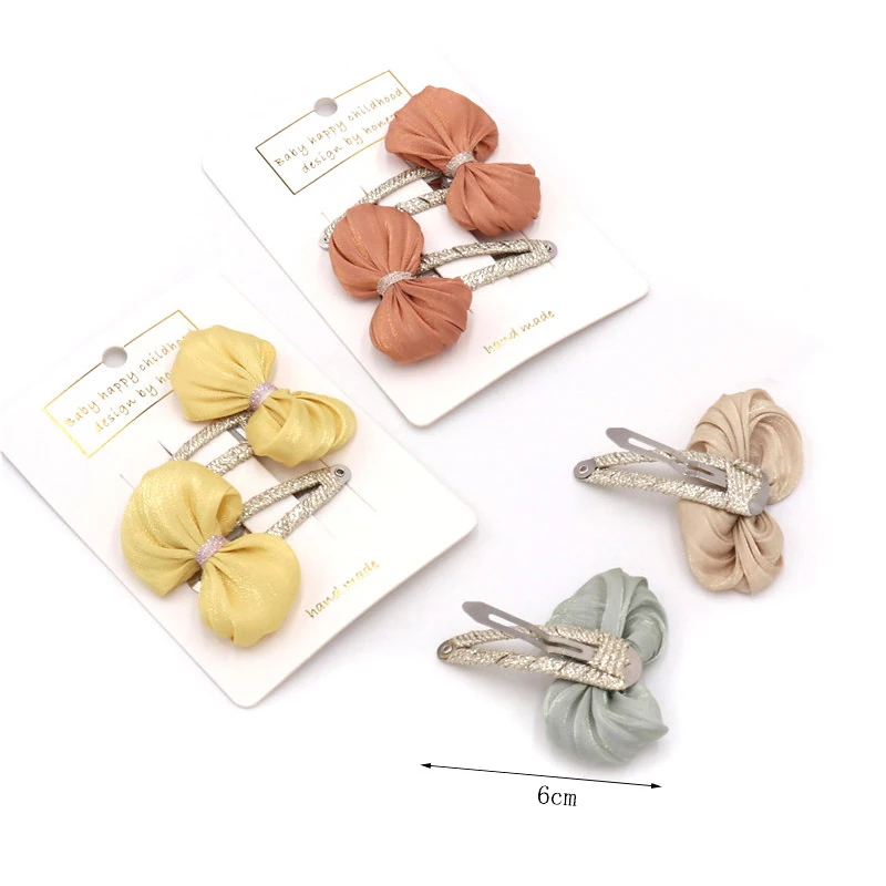 

Korean Children's Fabric Hairpin Bright Silk Bow BB Clip Girl Bangs Clip Sweet 2 Pieces Fashion Wild Hair Accessories
