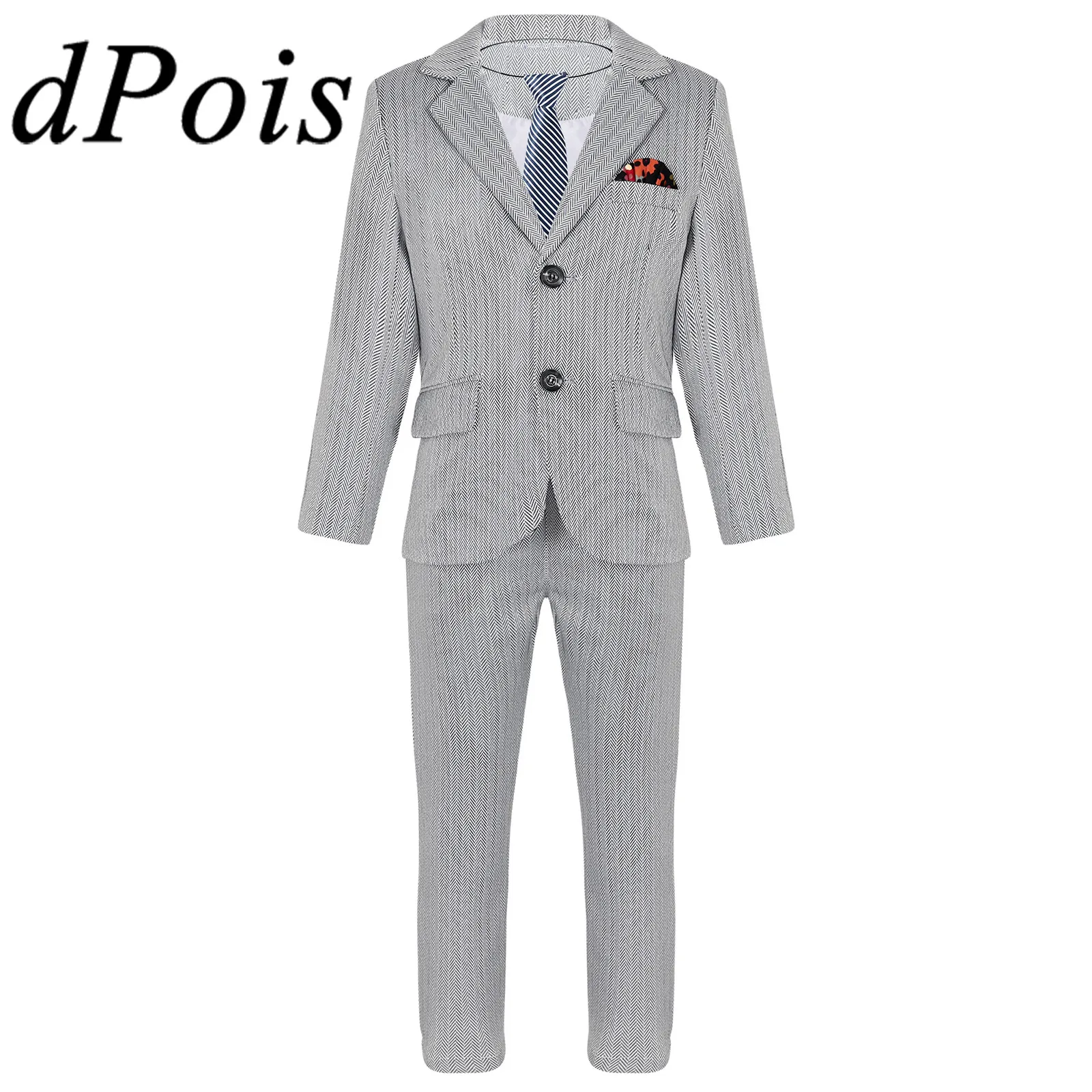 

4Pcs Kids Boys Striped School Uniforms Kids Gentleman Dress Outfits Children Formal Tuxedo Suits Birthday Party Boy's Suits