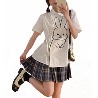 new summer college style uniform women shirt kawaii cartoon rabbit blouses female harajuku cute cotton blouse white tops