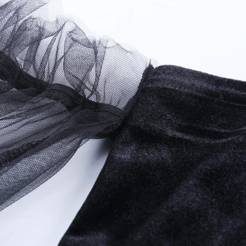 2020 весенне осенние Вечерние платья из плюша черное платье с пышными рукавами