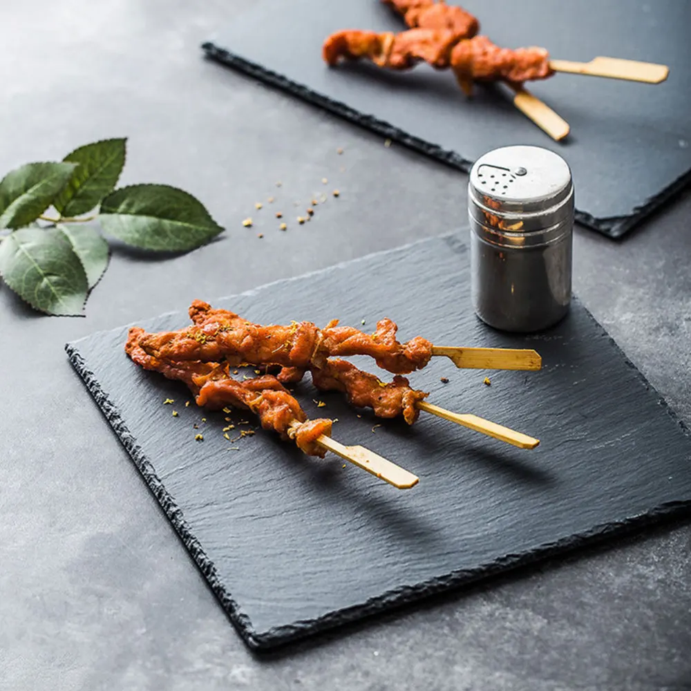 

3Pcs Householsd Stone Sushi Tray Practical Steak Plate Food Holder Black