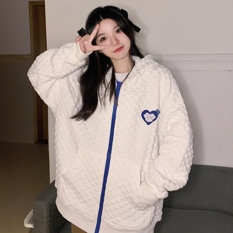 Толстовки большого размера из вафельной ткани новинка осень-зима 2021 широкие в