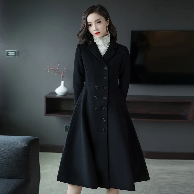 Осенняя Женская шерстяная куртка Повседневная двубортная офисная Женское