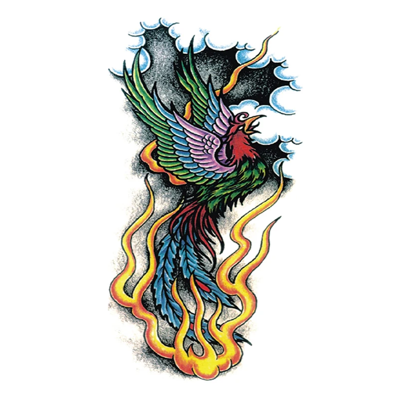 Большой цветок руки огня Феникс временная татуировка Тотем водостойкая женщина