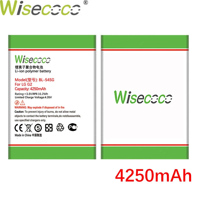 Аккумулятор Wisecoco для LG G2 F320 F340L H522Y F260 D728 D729 H778 H779 D722 lg 90 D410 4250 мА · ч BL-54SG мАч номер