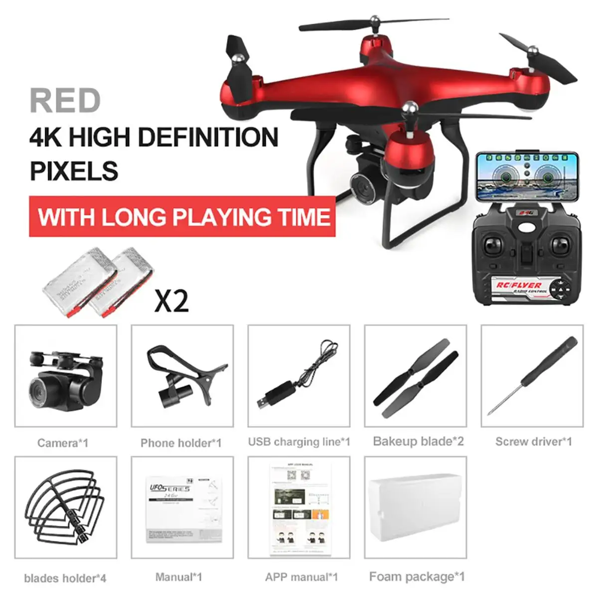 4K Red 2 Battery Дизайн 4K 1080 HD воздушная камера с широкоугольным квадрокоптером wifi FPV Режим высокой фиксации складной Дрон RC с батареей - Цвет: 4K Red 2 Battery