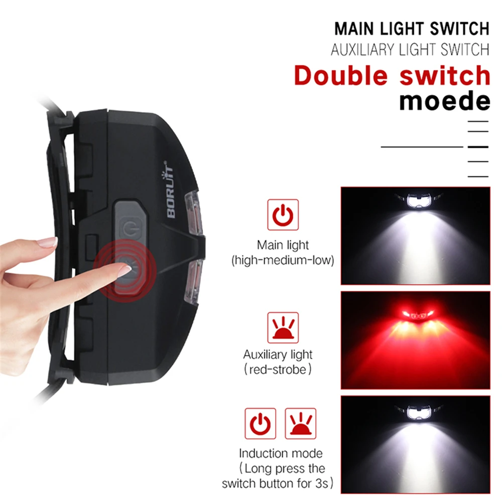 BORUiT B30 светодиодный ИК движения Сенсор налобный мини-фонарь 2* XP-G2+ 2*3030 красный светильник 5-режим головной светильник Перезаряжаемые Головной фонарь для охоты, светильник