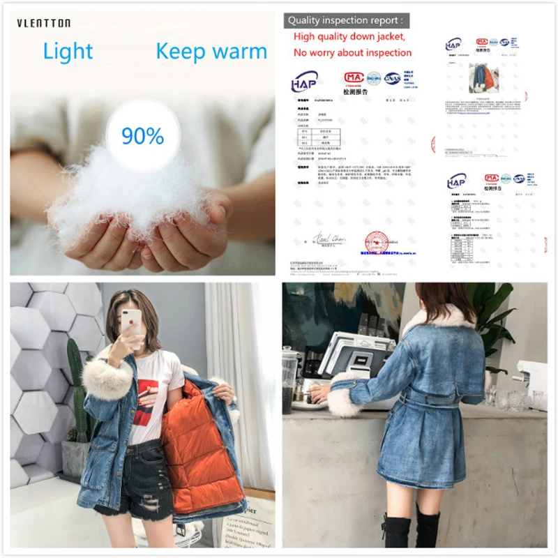 Зимняя женская джинсовая куртка с натуральным лисьим мехом пальто подкладкой из