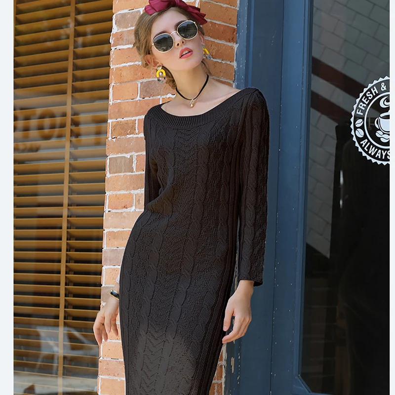 Женский Длинный базовый Повседневный весенний свитер теплый однотонный вязаный