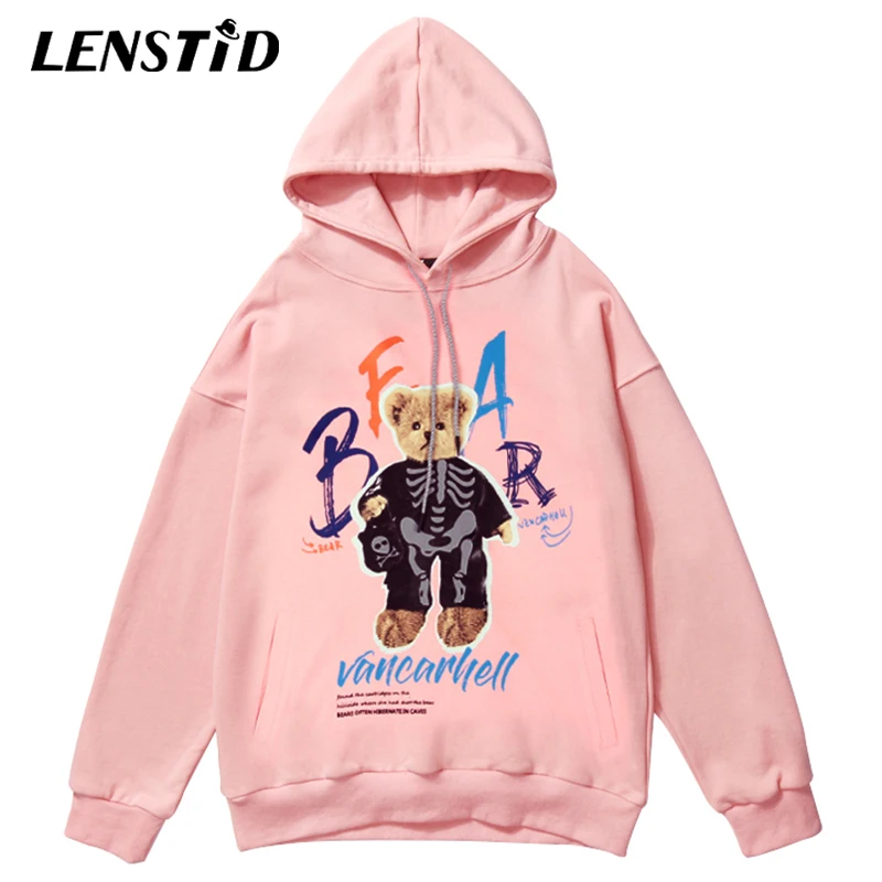 Мужские пуловеры LENSTID в стиле хип-хоп толстовки с принтом медведя черепа