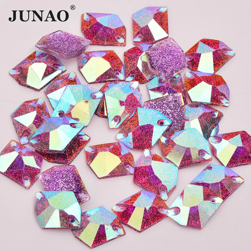 JUNAO 16*20mm Glitter Green AB Crystal Sewing Resin Rhinestone Applique Sew On Strass Flat Back Gems For Crafts Supplies | Дом и сад