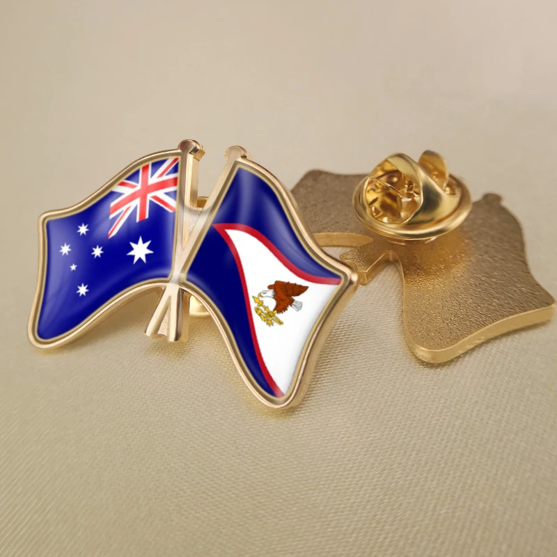 American Samoa and Australia Crossed Double Friendship Flags Brooch Badges Lapel Pins | Украшения и аксессуары