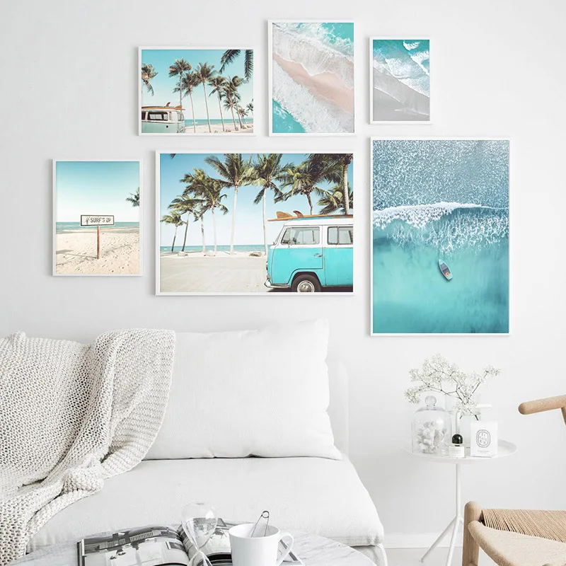 Океан пляж пальмовое дерево холст постер скандинавский природа морской пейзаж