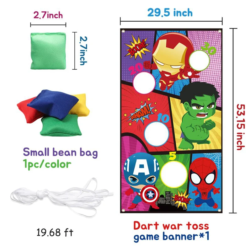 

Superhero Toss Games with 4 Bean Bags Indoor Outdoor Throwing Game for Kids & Family Party Banner Hanging Hero Decor Supplies