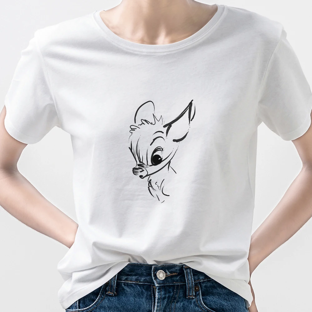 90s Vintage Harajuku Bambi Disney T-shirts Hand Painted Style Graphic Aesthetic Women's Tee Shirt Short Sleeve Loose O-Neck Tops