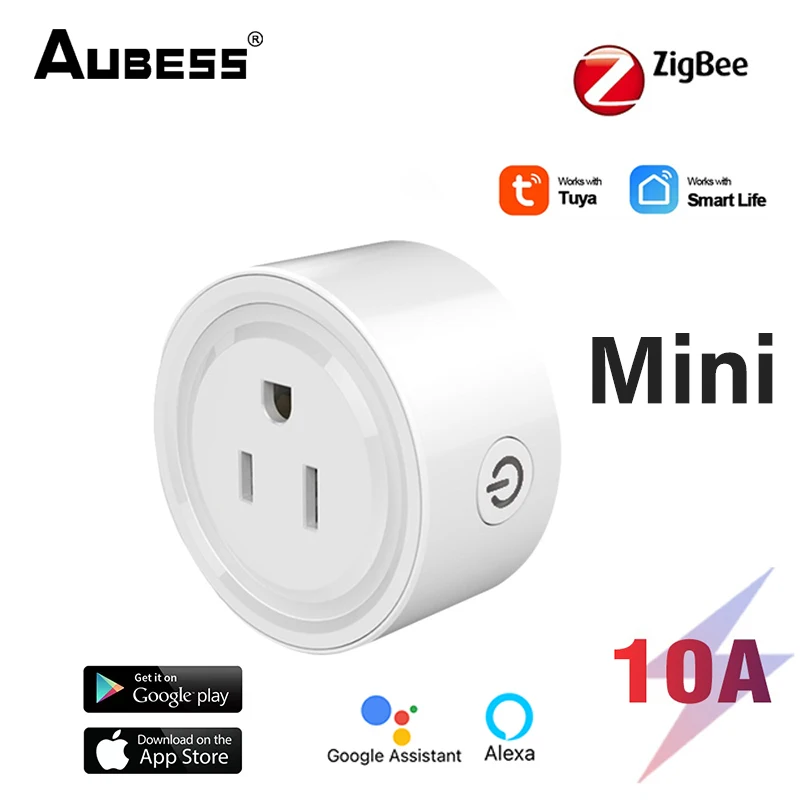 

Умная вилка Aubess Zigbee, розетка стандарта США на 10 а, с монитором питания, дистанционным управлением через приложение, таймером, работает с Alexa ...