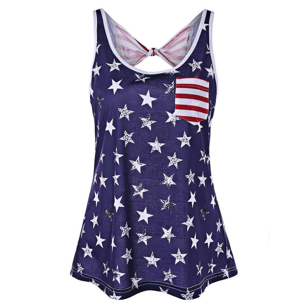 

Printed open back bow stripe sleeveless T-shirt