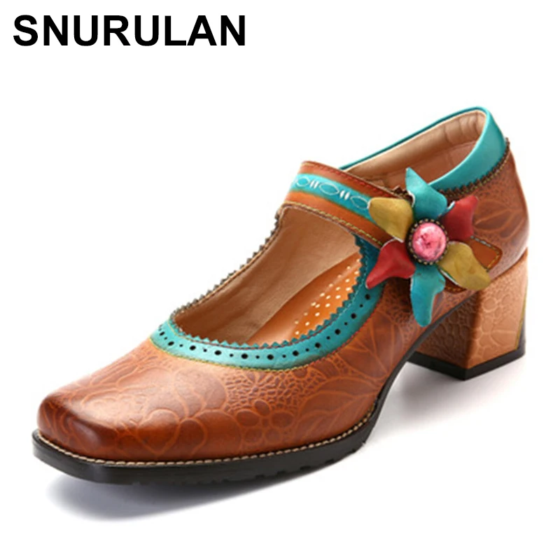 

SNURULANWomen/женские босоножки; Туфли-лодочки; Винтажные сандалии-гладиаторы из натуральной кожи на высоком каблуке в стиле ретро; Летние женски...