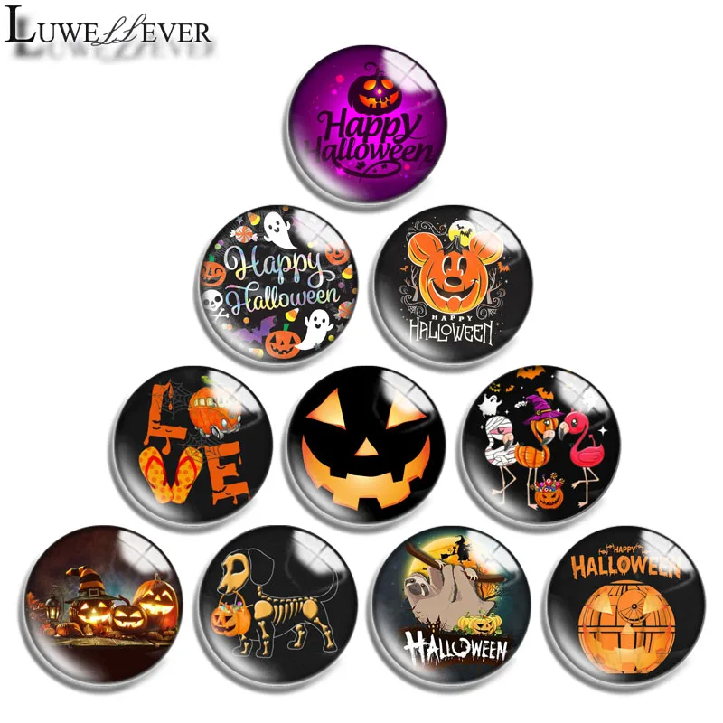 

12mm 14mm 16mm 20mm 25mm 30mm 637 Happy Halloween Mix Round Glass Cabochon Jewelry Finding 18mm Snap Button Charm Bracelet