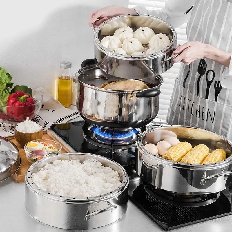 저렴한 스팀 냄비 더블 보일러 100% 스테인레스 스틸 수프 냄비 스튜 냄비 주방 조리기구 가스 인덕션 쿠커 냄비 쌀 팬 요리