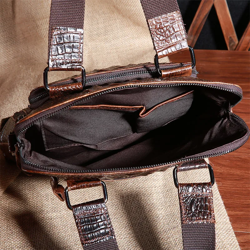 

Crocodile Men Genuine Leather Handbags Vintage Male Messenger Bag Men Vertical Shoulder Bag Business Travel Briefcases Work Bag