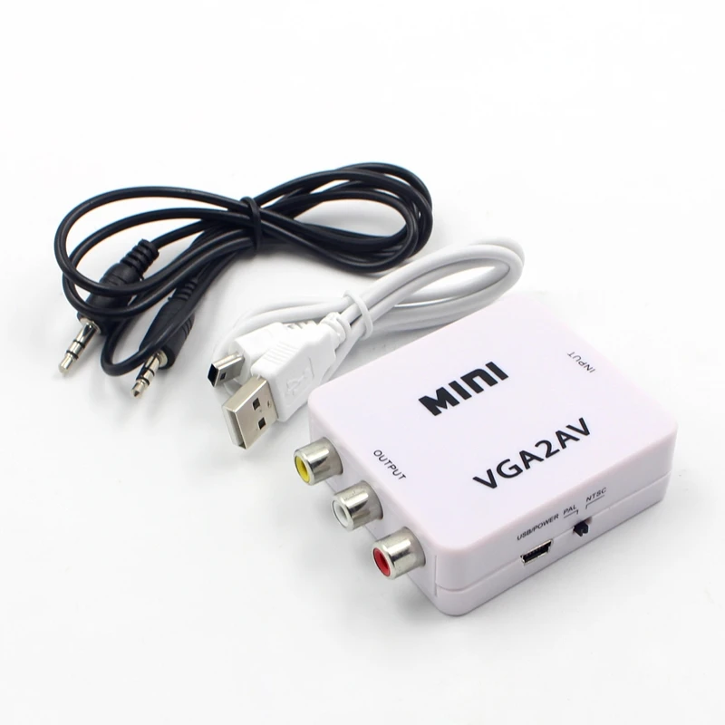 1080P мини VGA к RCA AV конвертер с 3 5 мм 2AV/CVBS Аудио + аудио ПК преобразователь