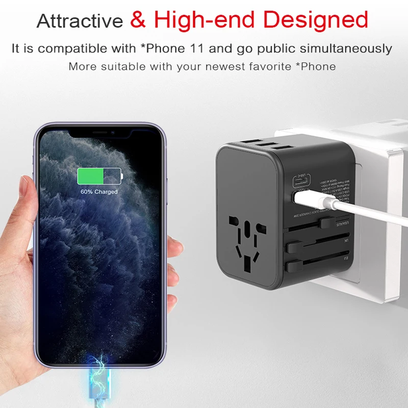 Двойной usb TYPE C PD18w Зарядное устройство Кабель адаптер по всему миру Путешествия