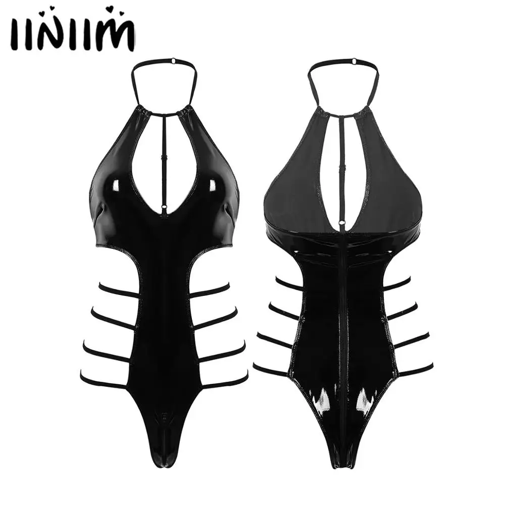 

Женская модная Клубная одежда, облегающее кожаное латексное экзотическое нижнее белье с низким вырезом на спине, трико, боди, костюмы