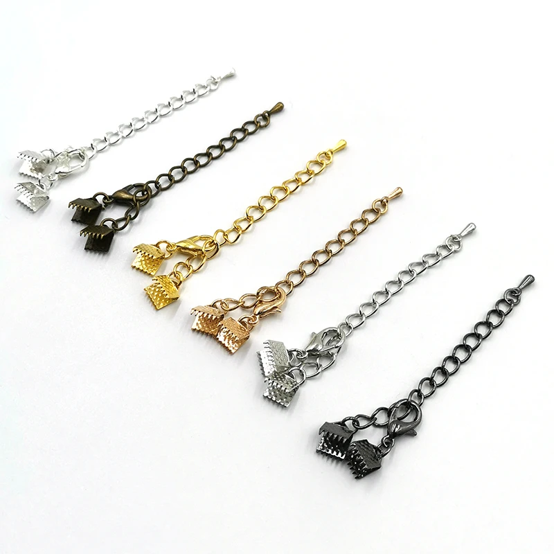 

10Pcs Water Drop Charms Extended Tail Chains With Lobster Clasp Fit 6-40mm Leather Cord End Clasp Connector For Jewelry Making