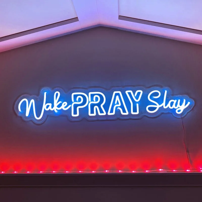 

WAKE PRAY SLAY Neon Sign Light Office Living Room Interior Design, Neon sign wall art Neon sign wall deco