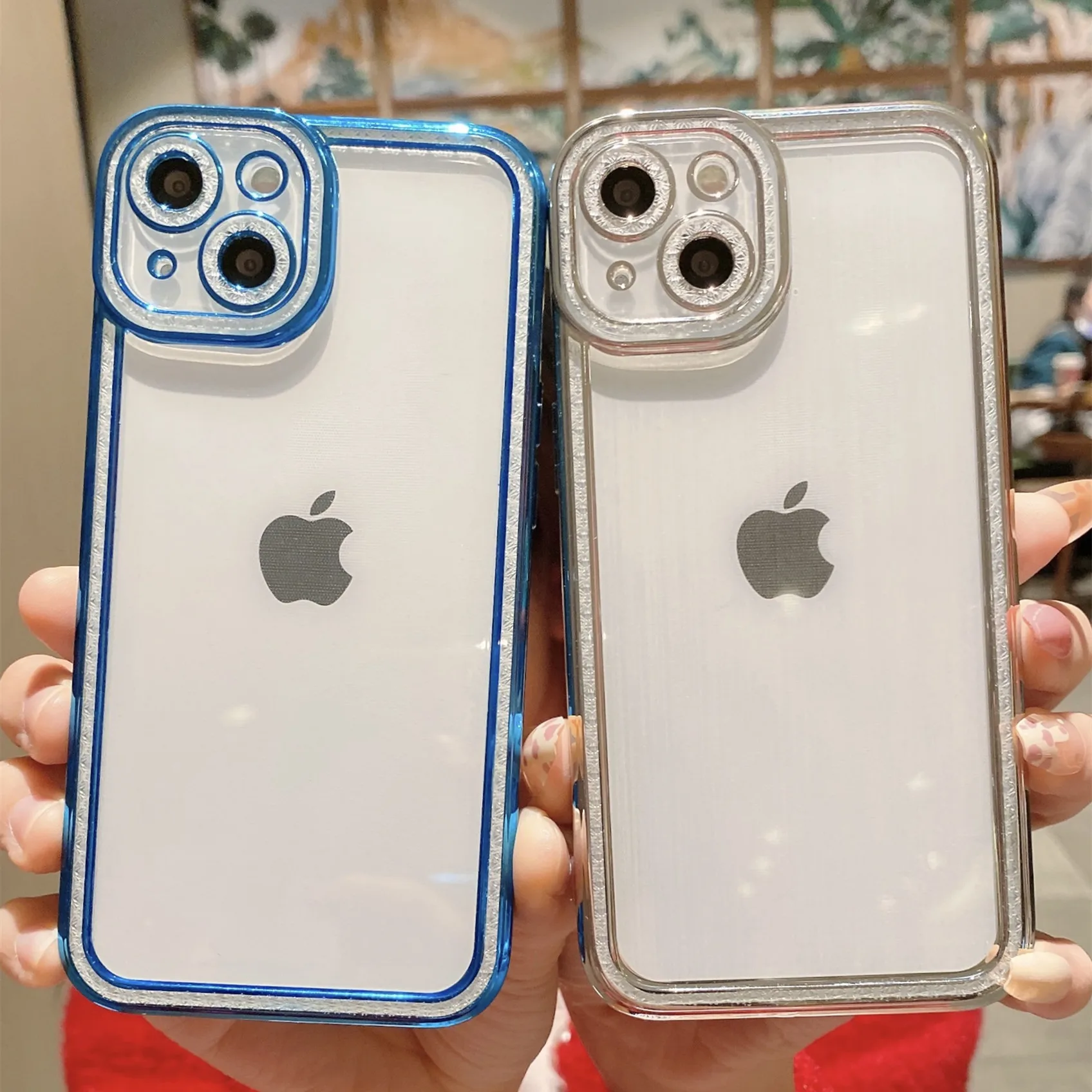 

Premium Soft TPU Back Cover for iPhone 13 12 11 Pro Max XR XS SE 2020 7 8 Plus Electroplate Frame Shockproof Transparent Case