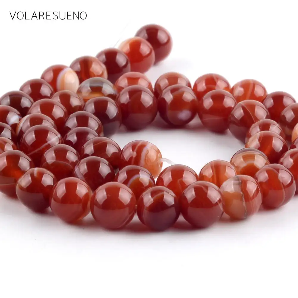 

Natural Stone Smooth Carnelian Red Stripes Agates Round Beads Spacer Loose Beads For Jewelry Making 4mm-12mm Diy Bracelet 15