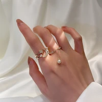 mengjiqiao 2021 new delicate zircon cute moon star adjustable rings for women ladies elegant pearl finger knuckle ring jewelry