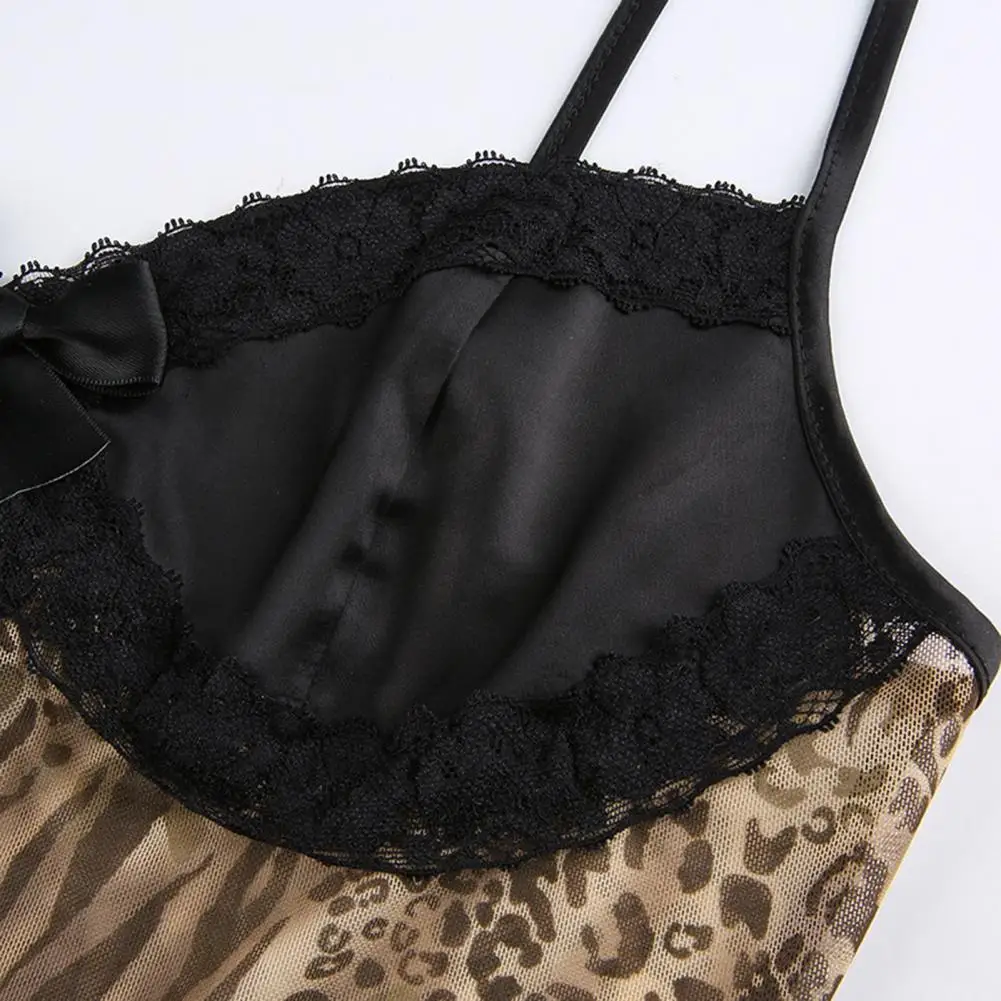 

Lace Trim Crop Tops Women V Neck Sexy Cami Top Leopard Split Camisole Bowknot Aesthetic 90s Cute Clothes Female Beachwear 2021