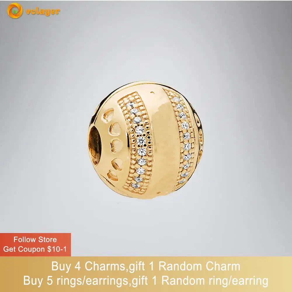 

Volayer 925 Sterling Silver Beads Round Clip Charms fit Original Pandora Bracelets Women DIY Jewelry Making Birthday Gift